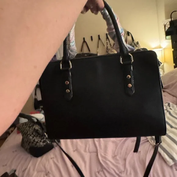 kate spade black leather satchel with pink scarf-wrapped handle - Picture 6 of 6